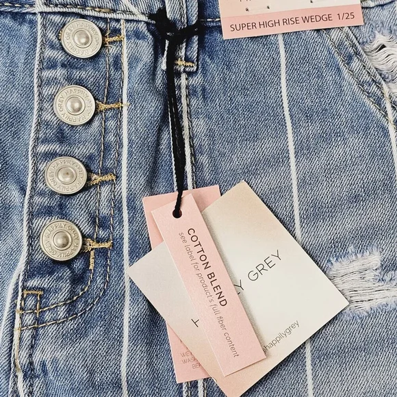 Happily Grey Super High Rise Distressed Striped Denim Shorts Size 1/25 NWT - Picture 9 of 14